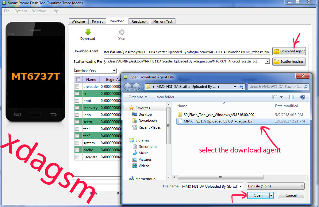 Select "MMX HS1 DA Uploaded By GD_xdagsm.bin" In Download Agent